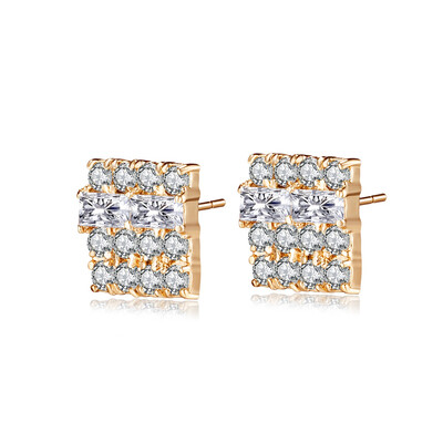 

Fashion Jewelry Square Shape Zircon Hollow Gold Color Stud Earrings For Women And Ladies Gifts
