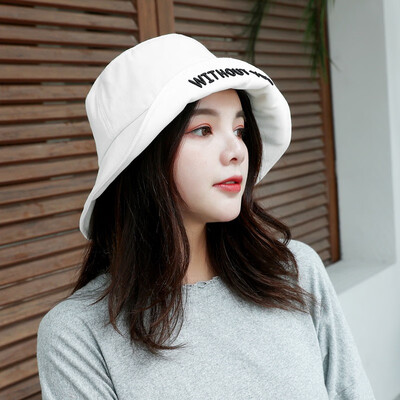 

Korean new hat fashionable hat brim letter embroidery turned brim fisherman hat simple&versatile round top foldable basin hat