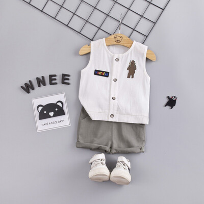 

2PcsSet Summer Baby Boys Girls Casual Sleeveless Cartoon Bear Print Vest TopsShorts Suits Costume Set