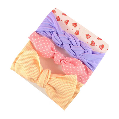 

3Pcs Toddler Girls Cute Headwears Infant Bowknot Print Design Hairband Headwear Hair Newborn All Seasons Accessories 0-6Y