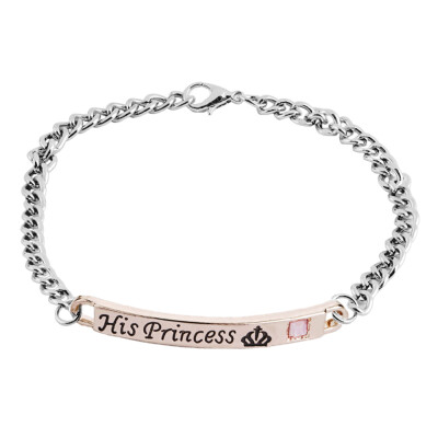 

His Princess Her Prince Couple Bracelets Stainless Steel Crytal Charm Bracelets For Women Men Drop Shipping