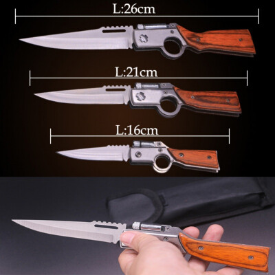 

Rifle-shaped Folding Pocket Knife Wood Handle Outdoor Camping Survival Knives With LED light