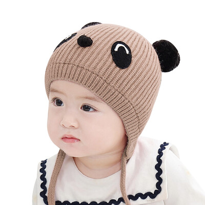 

Winter Kids Girls Hats Newborn Cute Warm Boys Baby Cartoon Ear Design Hats Knitted Wool Hemming Caps 1-3Y
