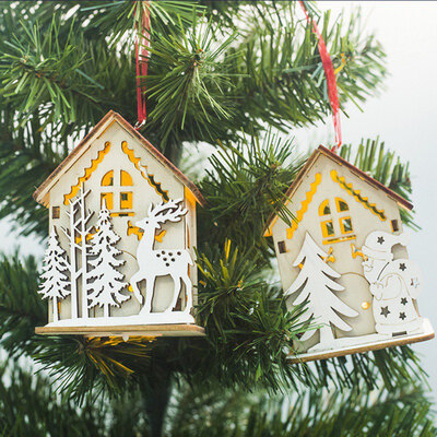 

2019 LED Light Holiday Nice Xmas Gift Wedding Wood House Christmas Tree Decorations For Home Hanging Ornaments