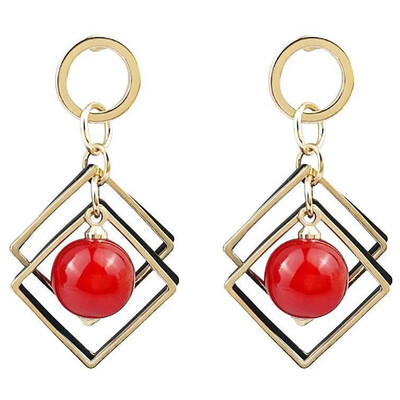 

Cute Korean Bead Pendant Hollow Geometric Square Stud Earrings For Women Metal Earing Jewelry Gifts