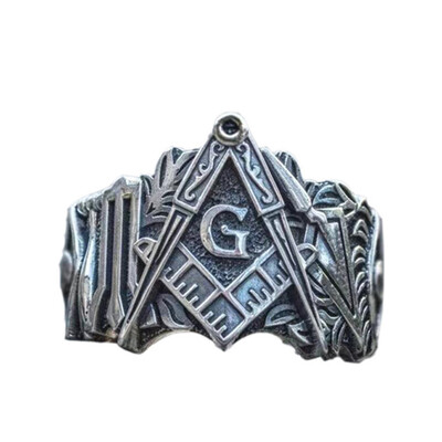 

Men Freemason Ring Silver Stainless Steel Masonic Symbol Rings Freemasonry Knights Templar Jewelry