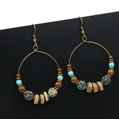 

Creative Big Circle Earring Female Bohemia Beads Earrings Women Ethnic Big Circle Rings Earring Vintage Wooden Beads Earring
