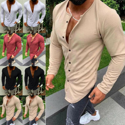 

Fashion Mens Slim Fit V Neck Long Sleeve Muscle Tee T-shirt Casual Tops Blouse