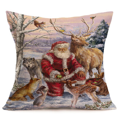 

〖Follure〗Merry Christmas Linen Santa Pillow Cases Sofa Cushion Cover Home Decoration