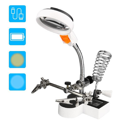 

Magnifier with Warm&Cold Color Temperature LED Light 45X 11X Magnifier Soldering Helping Hand Auxiliary Clamp Alligator Clip