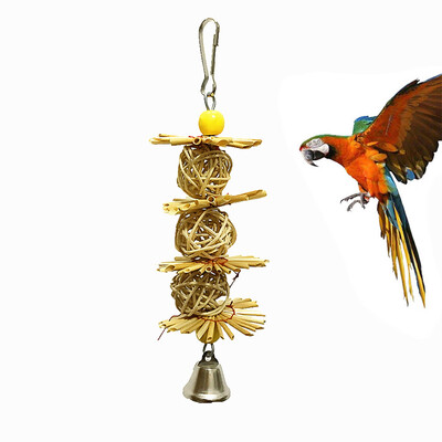 

Gobestart Pet Bird Hanging Building Natural Straw Flower Toy Bird Cage Pendant Chew Toy