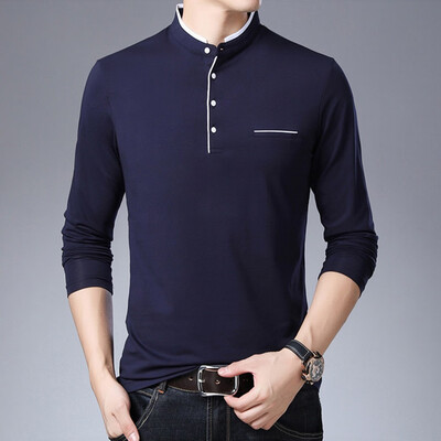 

Toponeto Mens New Fashion Standing Collar Mens Long Sleeve T-shirt Pure Blouse Top