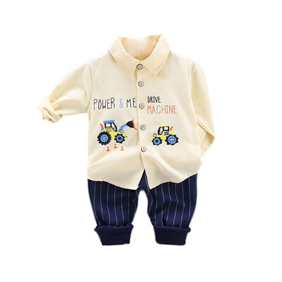 

Baby Boys Clothes Autumn Casual Long Sleeve Cartoon Car Print Shirt Blouse TopsStripe Pants Trouser Set New