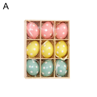 

9Pcs 4cm Plastic Easter Egg Painted Hanging Decoration Home Shop Party Ornament