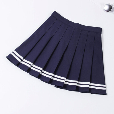 

High Waist Striped Stitching Skirt Student Elastic Waist Pleated Skirt Women Sweet Girls Skirt