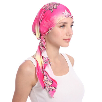 

2019 New Printed Women India Hat Muslim Ruffle Cancer Chemo Beanie Scarf Turban Two Tail Wrap Cap daily wear Freeshipping