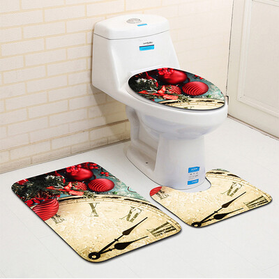 

〖Follure〗3PCS Fancy Santa Toilet Seat Cover&Rug Bathroom Set Christmas Decor