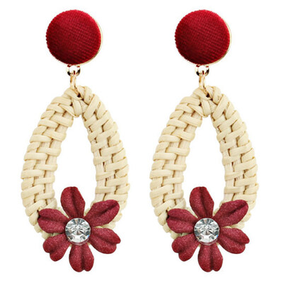 

Fashion Handmade Flower Bamboo Earrings For Women Geometric Big Circle Rattan Straw Weave Dangle Drop Earrings Jewelry