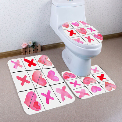 

Gobestart 3PCS Valentines Day Pattern Non Slip Toilet Seat Cover Rug Bathroom Set Decor