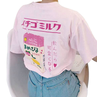

Love Heart Milk Box Print Summer Women T-Shirt Short Sleeve Round Neck Tee Top