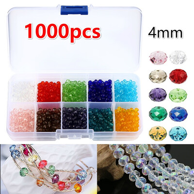 

1000pcs 10 Colors 4mm Crystal Glass Beads Finding Spacer Beads Shape Assorted Colors with Box