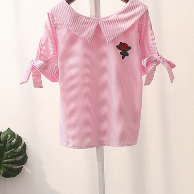 

ROPALIA Women Casual Shirt Bowknot Sleeve Female Collar Flower Blouse Colors