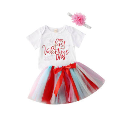

2020 My First Valentines Day Tops RomperTulle Tutu Dress Party Outfit Clothes
