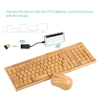 

24G Wireless Bamboo PC Keyboard&Mouse Combo Computer Keyboard Handcrafted Natural Wooden Plug&Play Yellow