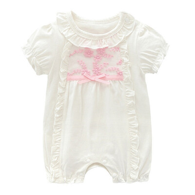 

Summer Light And Breathable Baby Girl Romper Cotton Lace Bow Ruffled Collar Rompe
