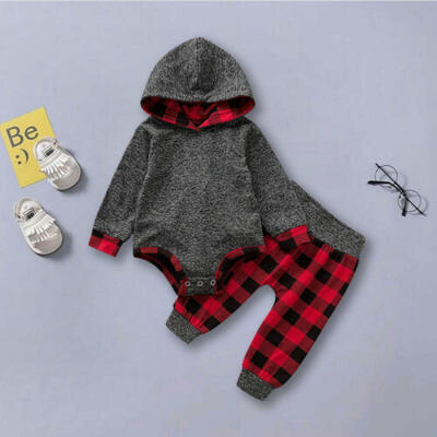 

US Newborn Baby Boys Girl Hooded Jumpsuit Pants Autumn Winter Cotton Clothes Top