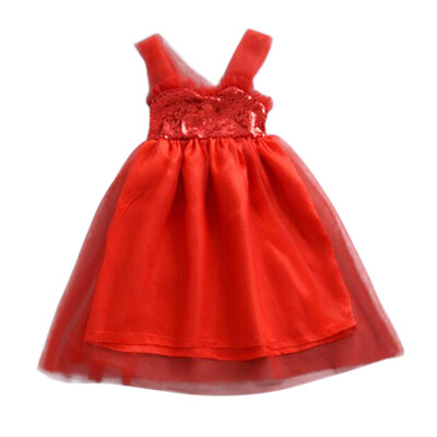 

Childrens Princess Dress Wear Girls Sequined Dress Sleeveless Strap Mesh Design Toddler Sundress