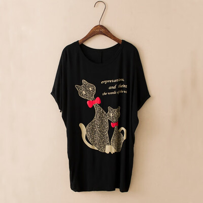 

High Quality 10 Kinds Of 2 Color Modal Casual Letters Animal Print Round Neck Bat Shirt Female T-shirt Blouse 3