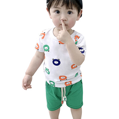 

Summer Boys Cartoon Bear Print Pattern Tops Blouse T-shirtShorts Set Casual Short Sleeve Outfits Sets