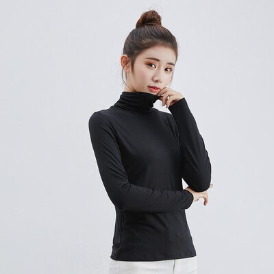 

Women Basic T-shirt Comfortable Model Stretch Solid Color Turtleneck Long Sleeve Slim Casual Base Layer Tee