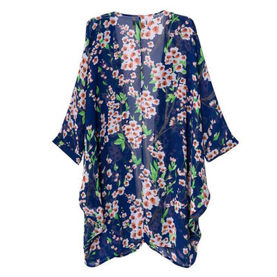 

Womens Floral Chiffon Half Sleeve Kimono Cardigan Coat Tops Blouse Loose Jacket