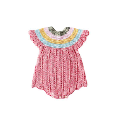 

Autumn Winter Newborn Baby Boy Girl Rainbow Knitted Bodysuit Jumpsuit Short Sleeve Cotton Outfits 0-24M