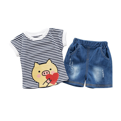 

2PCSSET Toddler Baby Boy Girl Outfits Set Casual Short Sleeve Carrots Print Stripe T-Shirt Shorts Clothes Suit
