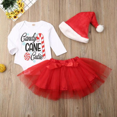 

US Newborn Baby Girl Christmas Clothes RomperTutu Skirts Dress 3pcs Outfits Set