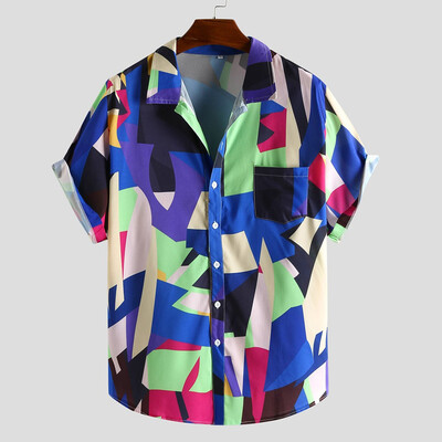 

Tailored Mens Graffiti Hit Color Printed Turn Down Color Short Sleeve Casual Shirts