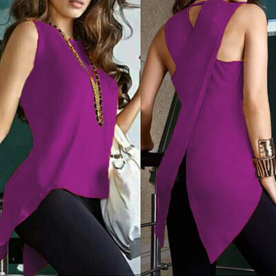 

Summer Sexy Sleeveless T-shirt Ladies Sleeveless O-neck Cross Slim Dovetail T Shirt Women Plus Size -XL