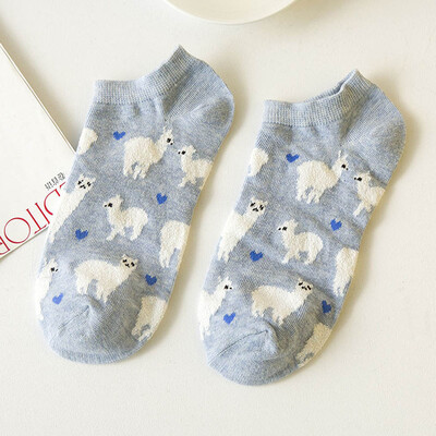 

1 Pair Women Summer Cute Breathable Cotton Socks Casual Alpaca Pattern Boat Sock