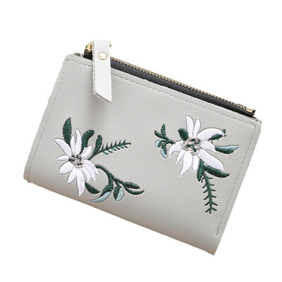 

Embroidery Flower Faux Leather Women Girl Coin Purse Card Holder Short Wallet