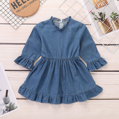 

Casual Baby Girls Long Flare Sleeve Denim Dress Kids Toddler Pageant Sundress 0-24M Cute Newborn Baby Girl Clothes
