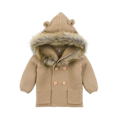 

0-24M 2019 Winter Newborn Baby Girl Sweater Clothes Child Fashion Hooded Fur collar Sweater Jacket Cardigan Infant Girl Clothes