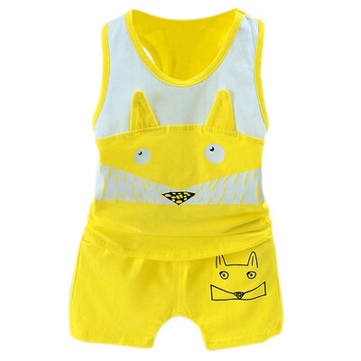 

Summer Children Baby Boys Casual Sleeveless Cartoon Animal Vest TopsShorts Suits Costume Set new