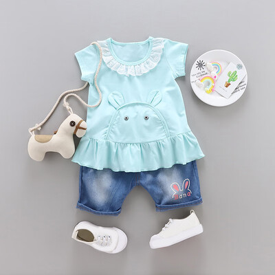 

Baby Kid Girls Clothes Summer Toddler Kids Cartoon Rabbit Short Sleeve TopsPant Suit Children Girls Clothing Sets