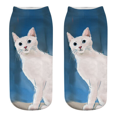 

1Pair Women Low Cut Ankle Socks Funny Socks Cat Cartoon 3D Printing Socks Cotton Hosiery Printed Socks