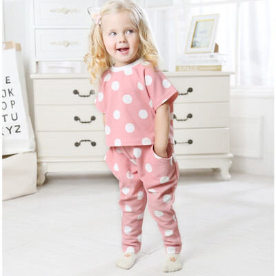 

Summer Baby Girl Adorable Dot Print Short Sleeve Tops Blouse Trousers Casual Outfits Clothes