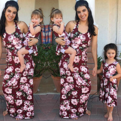 

Mother Daughter Family Matching Dress Mommy&Me Floral Maxi Dresses Outfits