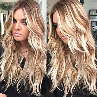 

Tailored Womens Curly Long Wig Hair Wavy Ombre Blonde Natural Synthetic Full Wigs Costume